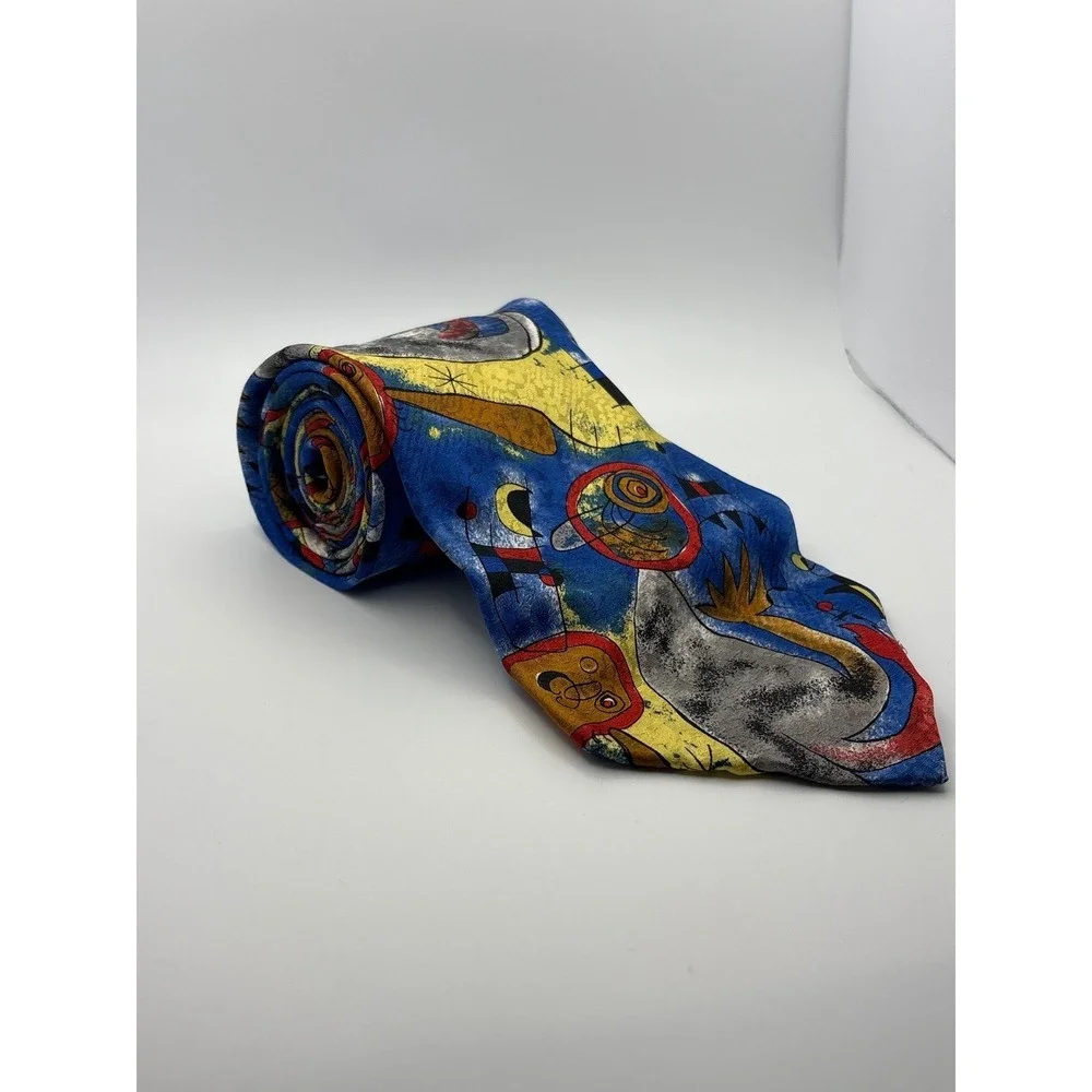 The Museum Company Miro Art Print Silk Tie Blue Abstract Surrealist Italy Mens